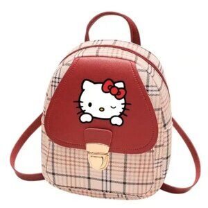 Hello Kitty Mini Backpack Crossbody Bag Cute Plaid Red Sanrio Style Purse Travel